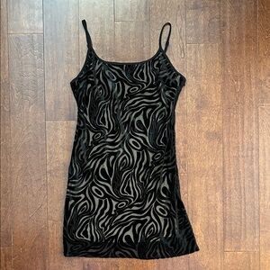 Swirling Black Velvet Burnout Mini Dress with Low Scoop Back, Size Medium